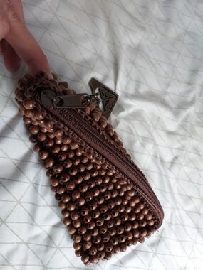 Roxy Brown Beaded Zipper Wristlet
